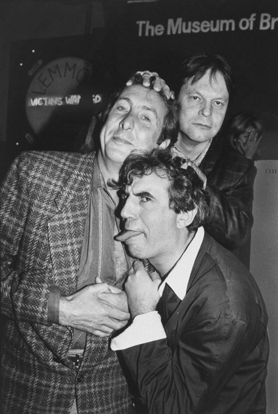 Actors from Monty Python troup (L-R) Eric Idle, Terry Jones & Terry Gilliam at party celebrating troup's 20th anniversary, at Hard Rock Cafe.  (Photo by Robin Platzer/Twin Images/Time Life Pictures/Getty Images)