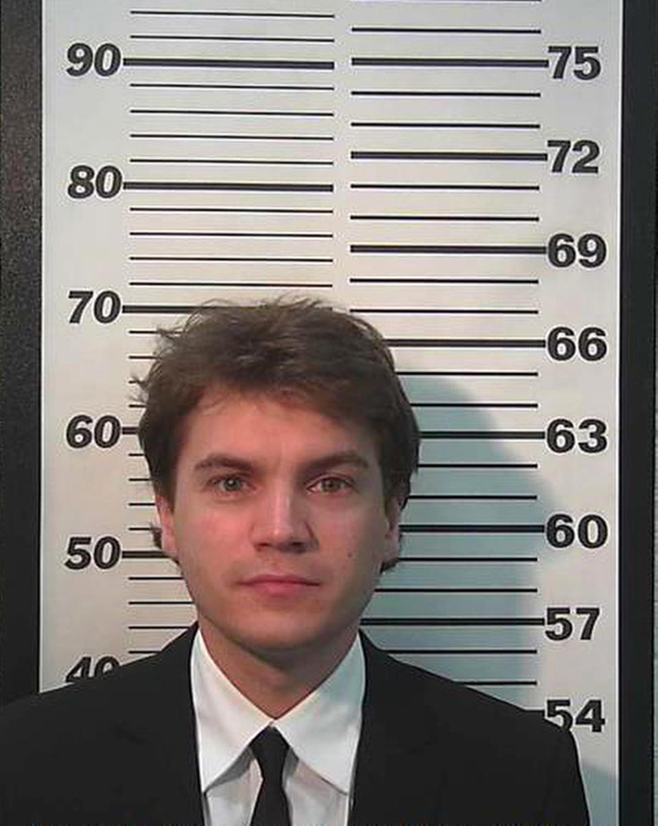 This Monday, March 16, 2015, booking photo provided by Summit County Sheriff's Department in Park City, Utah, shows Actor Emile Hirsch. Hirsch made his first court appearance on Monday, after being charged with assault after putting a studio executive in a chokehold and dragging her across a nightclub table while he was in Utah for the Sundance Film Festival.  (AP Photo/Summit County Sheriff's Department)