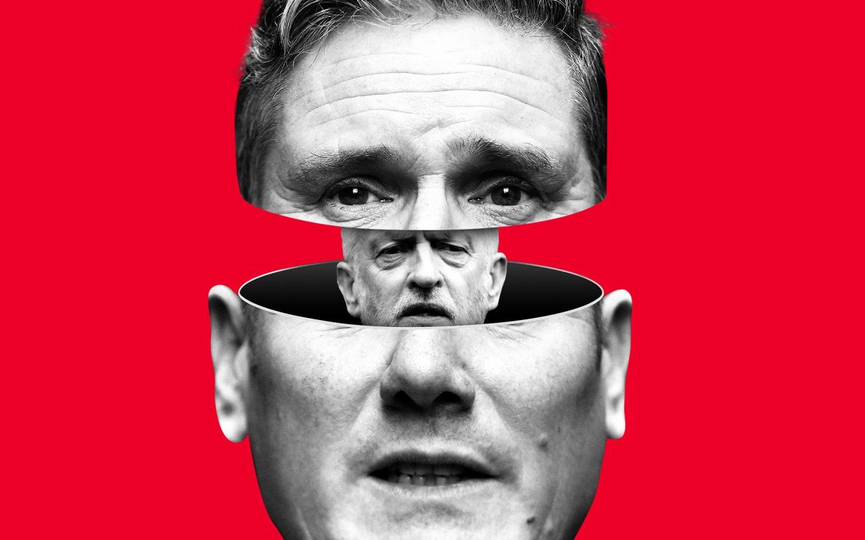 A graphic showing Jeremy Corbyn inside Kier Starmer