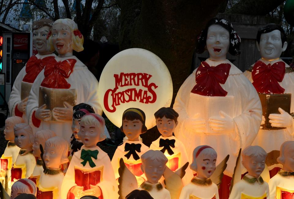 A choir a blow molds are displayed at the combined Christmas Town and the Nick Family Christmas Light Show at 6685 Friendship Road Nov. 15, 2022, in Pittsville, Maryland.