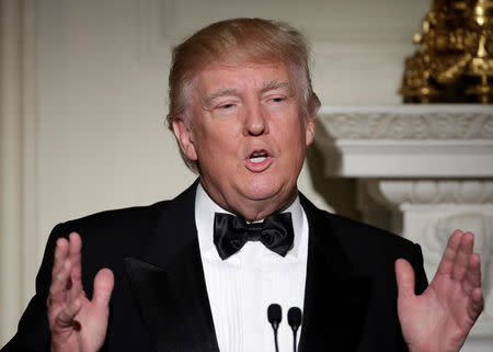 U.S. President Donald Trump speaks during the Governor's Dinner in the State Dining Room at the White House in Washington, U.S., February 26, 2017. REUTERS/Joshua Roberts