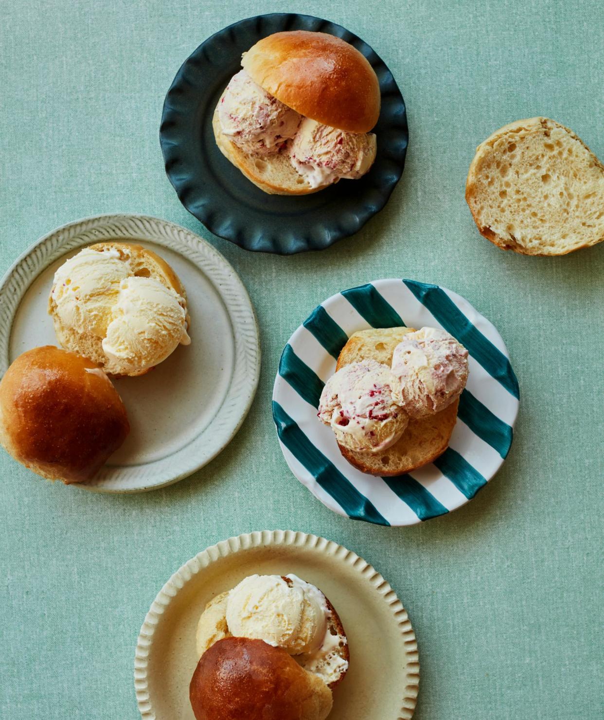 <span>Ravneet Gill’s brioche buns stuffed with ice-cream.</span><span>Photograph: Laura Edwards/The Guardian. Food stylist: Benjamina Ebuehi. Prop stylist: Anna Wilkins. Food assistant: Lara Cook.</span>