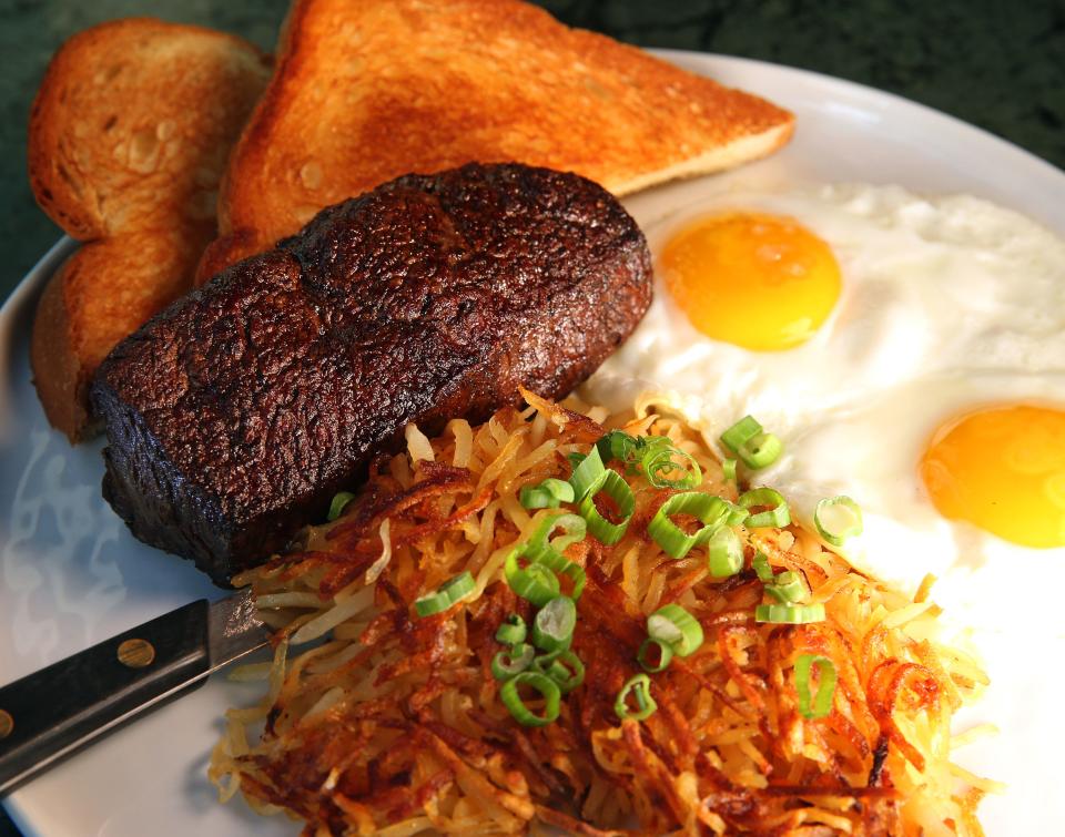 The brunch steak and eggs from Fool's Errand, 316 N. Milwaukee St., uses the same quality sirloin steak as for the steak Diane at dinner.