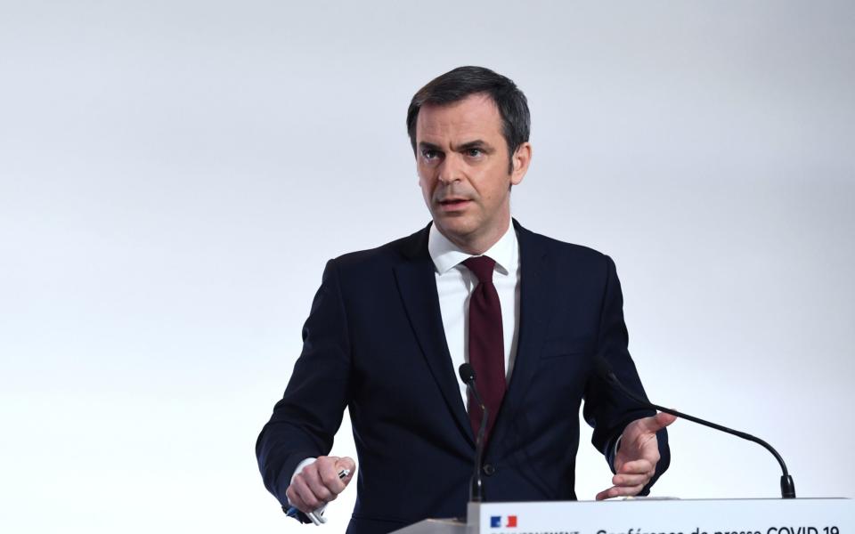 French Health Minister Olivier Veran speaks during a press conference on the French government's current strategy - Alan Jocard/Pool via Reuters