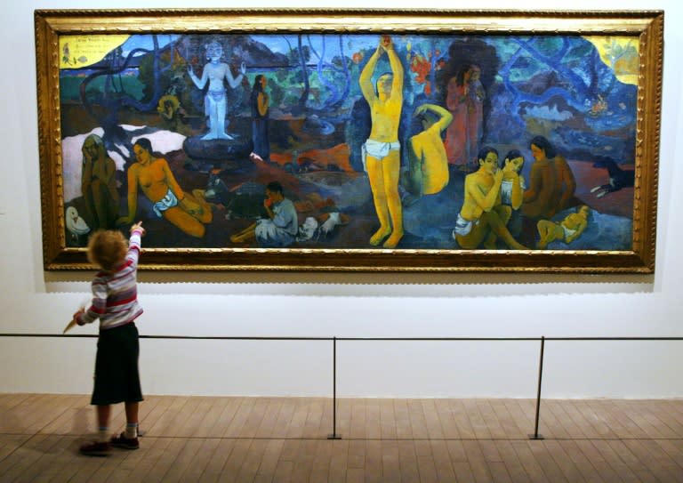 "D'où sommes-nous" (Where do we come from), a painting by French Paul Gauguin (1848-1903) at the "Gauguin-Tahiti" exhibition 01 October 2003 at the Grand Palais in Paris