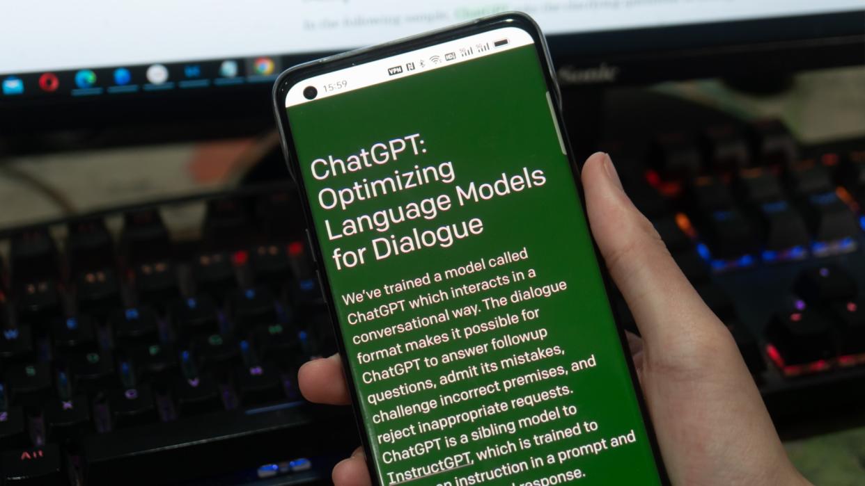  Image of smartphone with OpenAI ChatGPT loaded ready to use . 