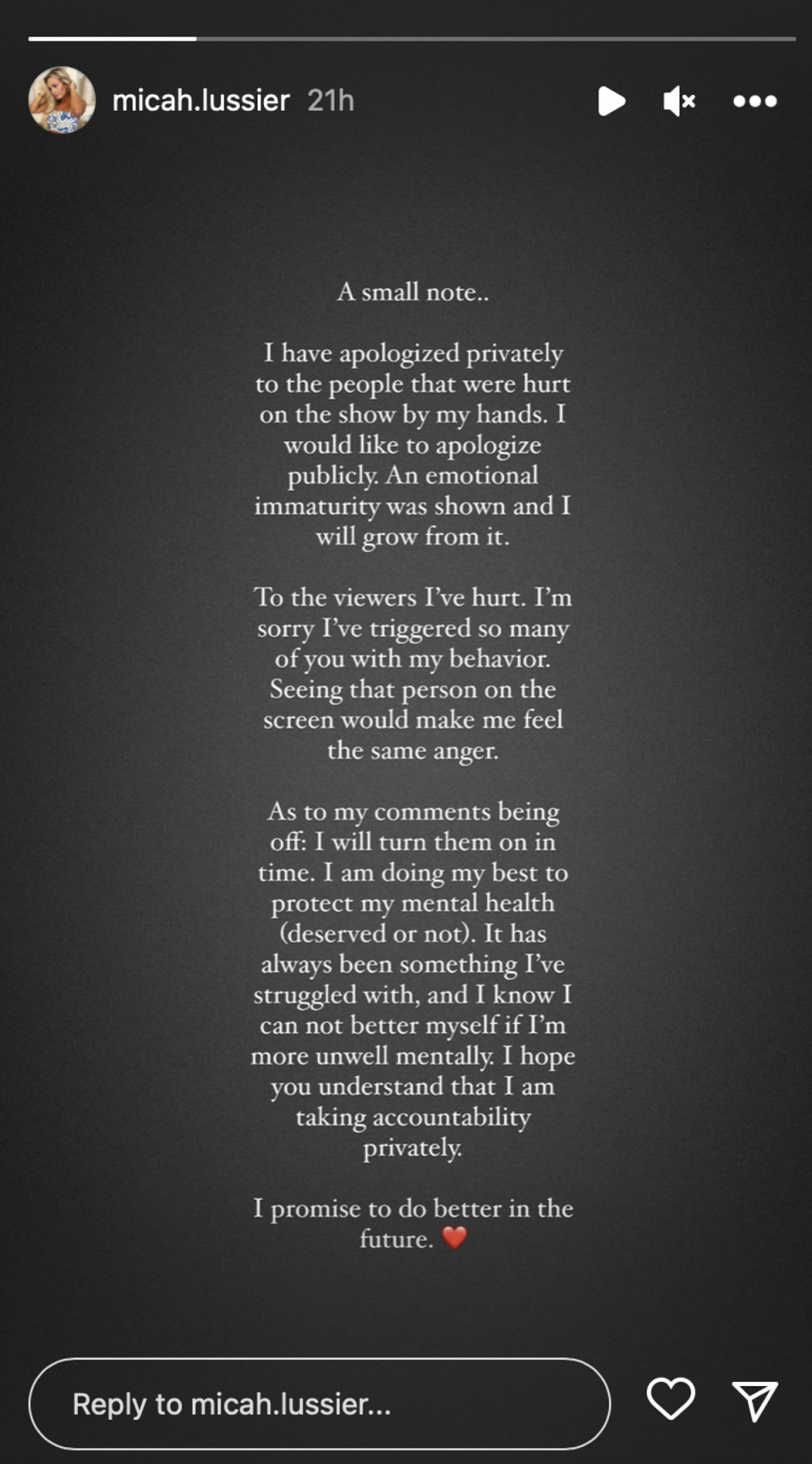 Micah Lussier apologises for her behaviour on Love Is Blind season four (Instagram / Micah Lussier)