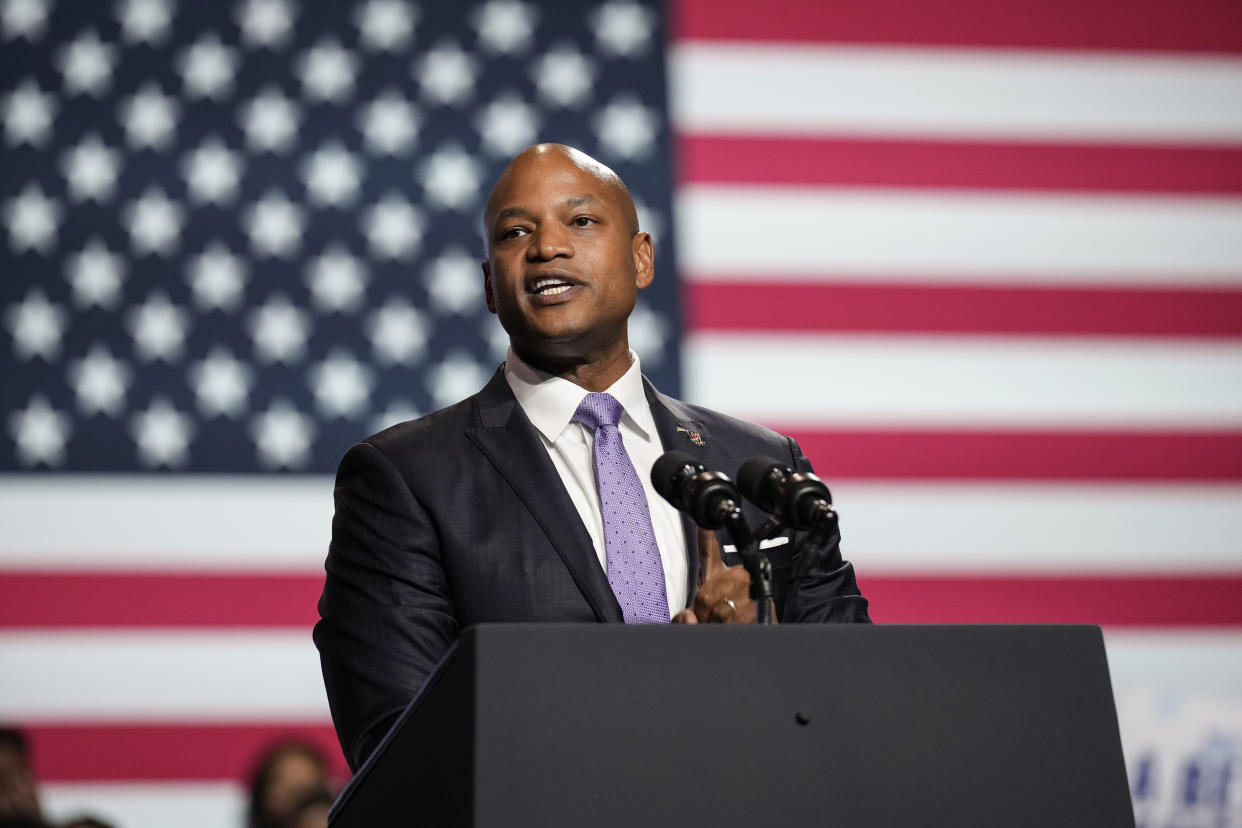 Wes Moore speaks at a DNC rally in Rockville, Md. (Drew Angerer / Getty Images file)