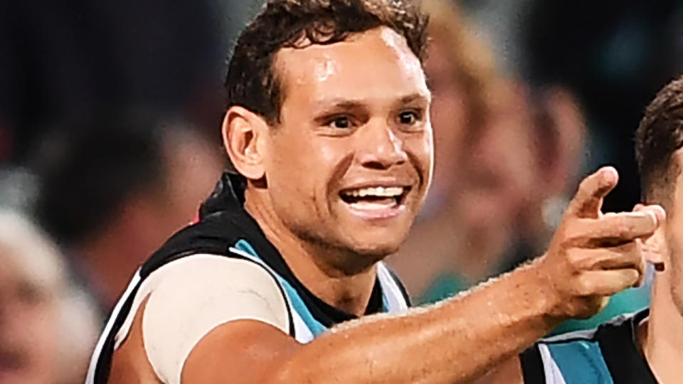 Steven Motlop celebrates a goal for Port Adelaide.