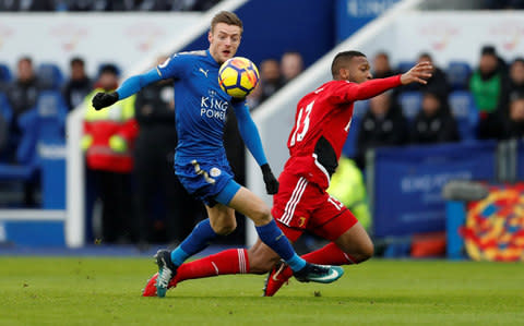 Wague is beaten by Vardy - Credit: Reuters