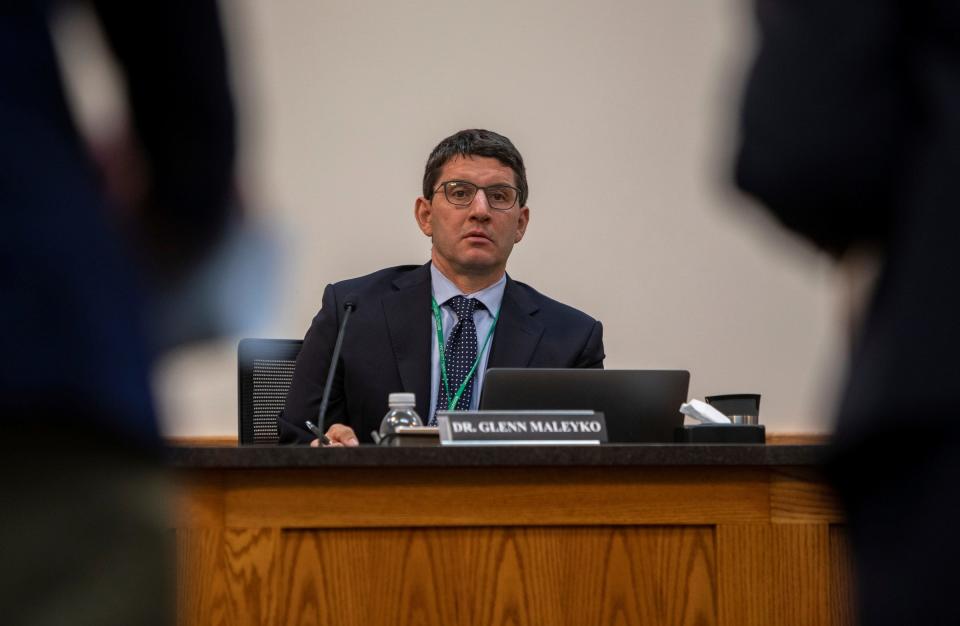 Dr. Glenn Maleyko, superintendent of Dearborn Public Schools, listens to people speak during the Dearborn Board of Education meeting in Dearborn on Oct. 10, 2022.