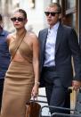 <p>Hailey and Justin Bieber look chic in formal looks as they leave a restaurant in Paris on June 21.</p>