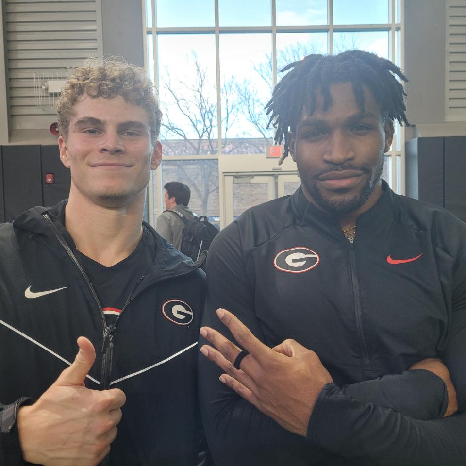 Georgia's Matthew Boling, left, and Elija Godwin, right, starred in the Texas Tech Open & Multis meet Friday and Saturday at the Sports Performance Center. Godwin won the 400 meters, Boling won the 200 meters and they ran on the Bulldogs' 1,600-meter relay team that also finished first.