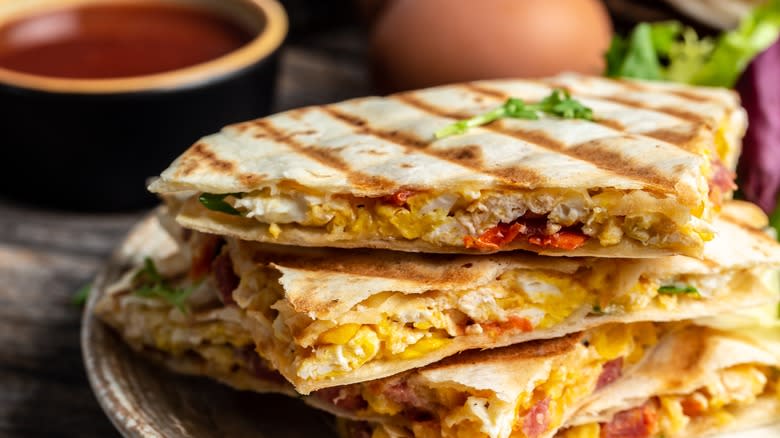Quesadilla with corn, chicken, and cheese