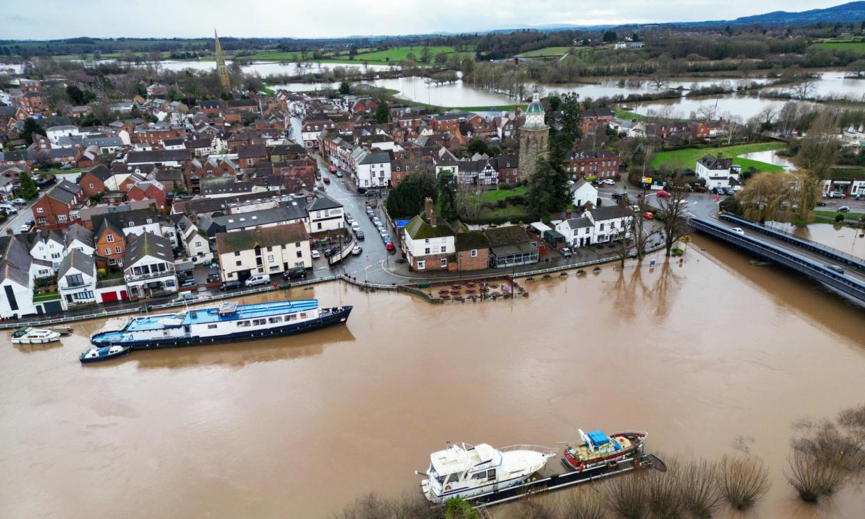 <span>Flooding around the town of Upton upon Severn in Worcestershire during Storm Henk in January.</span><span>Photograph: David Davies/PA</span>