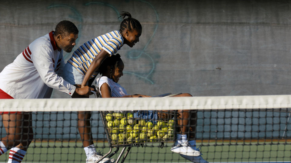 Will Smith as Richard Williams with Demi Singleton as Serena and Saniyya Sidney as Venus (Warner Bros Pictures/PA)