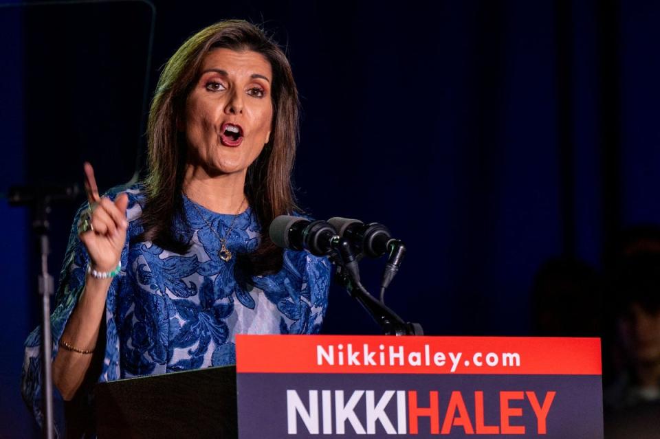 Nikki Haley speaks at a primary night rally in Concorde, New Hampshire (Getty Images)