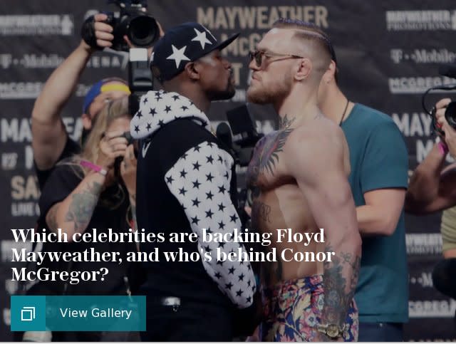 Which celebrities are backing Floyd Mayweather, and who's behind Conor McGregor?