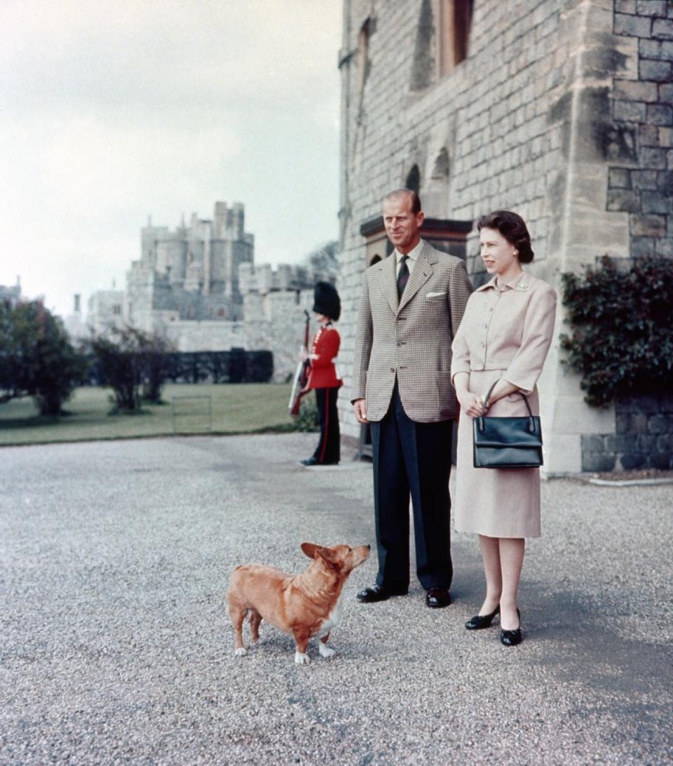 1959: Queen Elizabeth II and Duke of Edinburgh at Windsor joined by Sugar, one of the Royal corgis (PA)