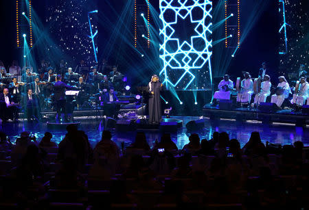 FILE PHOTO: Saudi Arabian singer Rashed Al-Majed performs during a concert in Riyadh, Saudi Arabia March 9, 2017. REUTERS/Faisal Al Nasser/File Photo