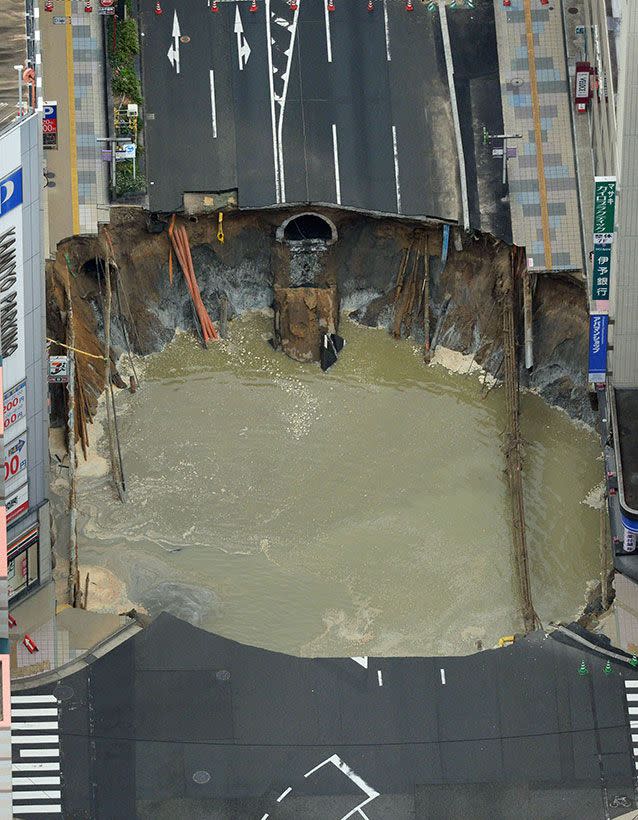 The hole flooded with water 20-metres deep by mid-morning. Picture: AAP