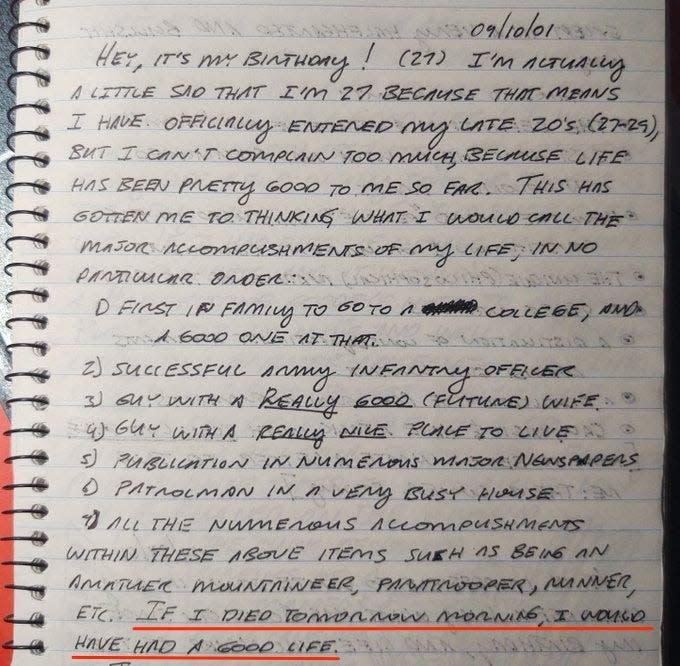 Brandon's journal entry on September 10, 2001