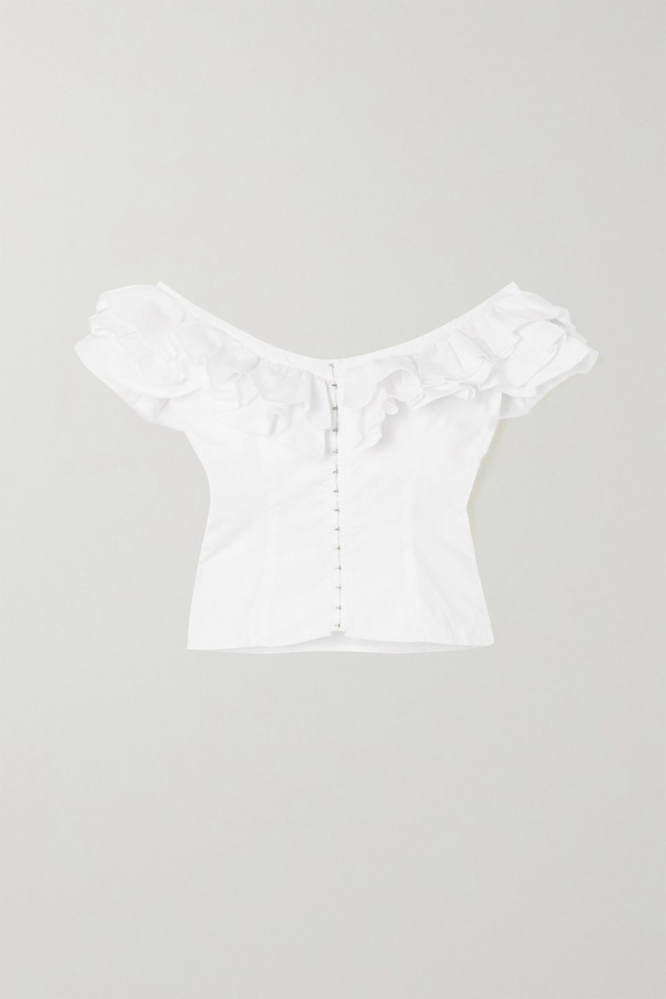 5) La Paz off-the-shoulder ruffled recycled poplin top