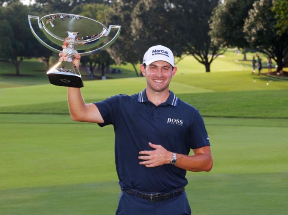 Cantlay with the FedEx Cup  at East Lake, Atlanta, on 5 September (Getty)