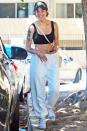 <p>Halsey wears a crop top and sweats while out shopping in L.A. on Thursday. </p>