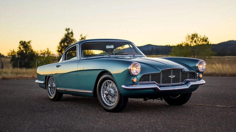 Front 3/4 view of a teal Aston Martin DB2/4 by Bertone