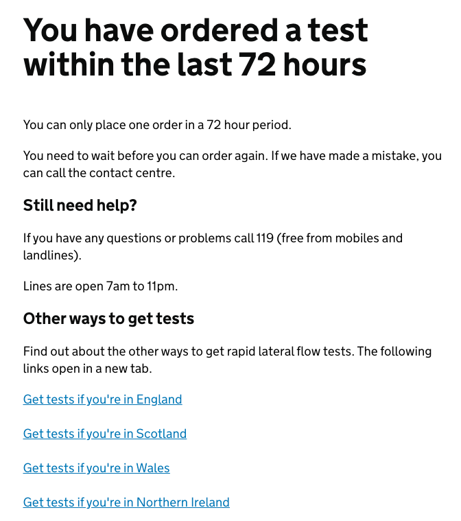 The government website has been updated to limit the number of free lateral flow tests people can order (Yahoo News UK/Government website)