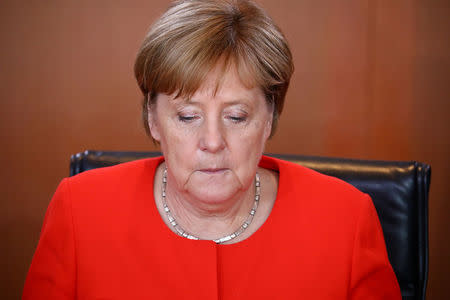 German Chancellor Angela Merkel attends the weekly cabinet meeting at the Chancellery in Berlin, Germany, June 27, 2018. REUTERS/Hannibal Hanschke