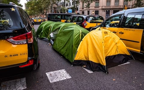 Some taxi drivers erected tents during the protest in Barcelona - Credit: Getty