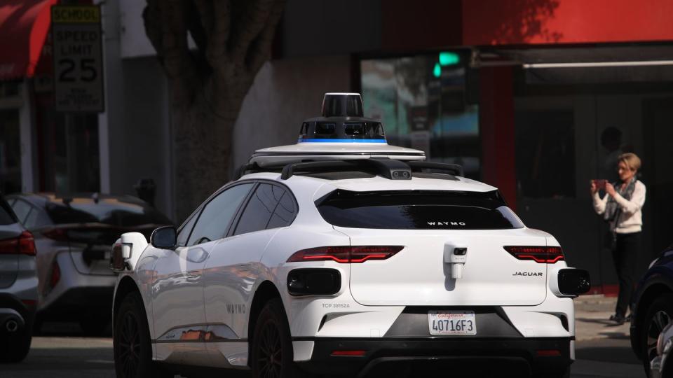 self driving waymo cars on the road in santa monica