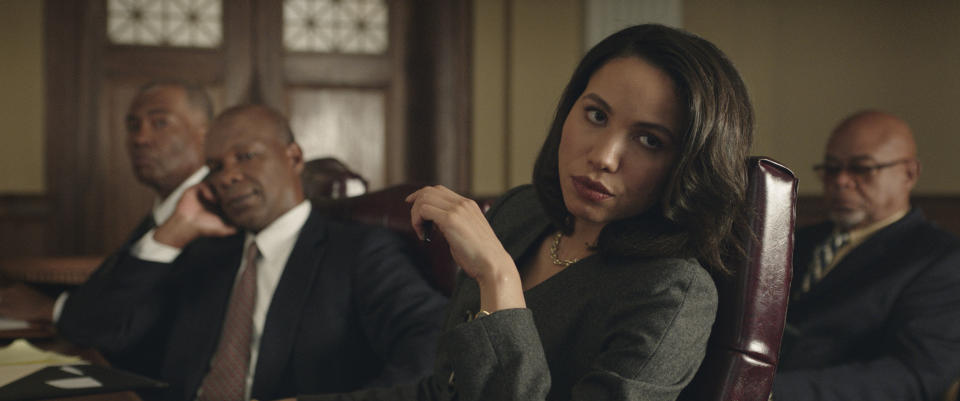 This image released by Amazon Prime Video shows Jurnee Smollett in a scene from "The Burial." (Skip Bolen/Amazon Prime Video via AP)