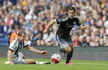 Football - West Bromwich Albion v Chelsea - Barclays Premier League - The Hawthorns - 23/8/15 Chelsea's Eden Hazard in action with West Brom's Craig Dawson Action Images via Reuters / Carl Recine Livepic