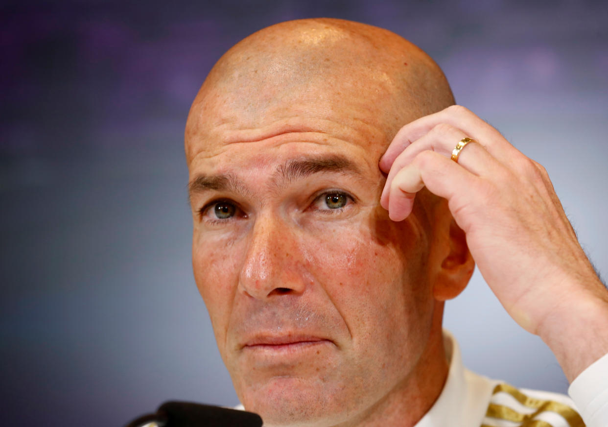 Soccer Football - Real Madrid Press Conference - Ciudad Real Madrid, Madrid, Spain - February 29, 2020   Real Madrid coach Zinedine Zidane during the press conference   REUTERS/Juan Medina