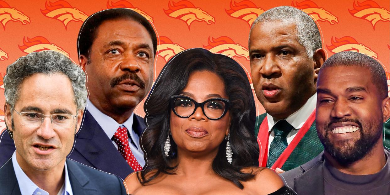 Collage of the top 5 Black billionaires who could purchase the Denver Broncos 2x1