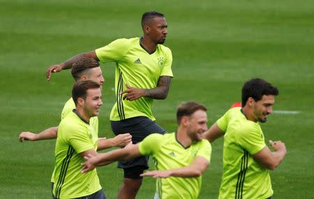 Football Soccer - Euro 2016 - Germany Training - Stade Camille Fournier, Evian-Les-Bains, France - 25/6/16 - Germany's Jerome Boateng and team mates during training. REUTERS/Denis Balibouse