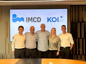 Photographed, left to right:•Olivier Champault, Member of IMCD Group Executive Committee and Business Group Director IMCD Advanced Materials •Erez Harpaz, Chairman of KOI Products and Solutions•Danny Kaplan, CEO of KOI Products and Solutions•Fenna van Zanten, Global Director M&A IMCD Group•Lior Ashkenazi, CFO of KOI Products and Solutions