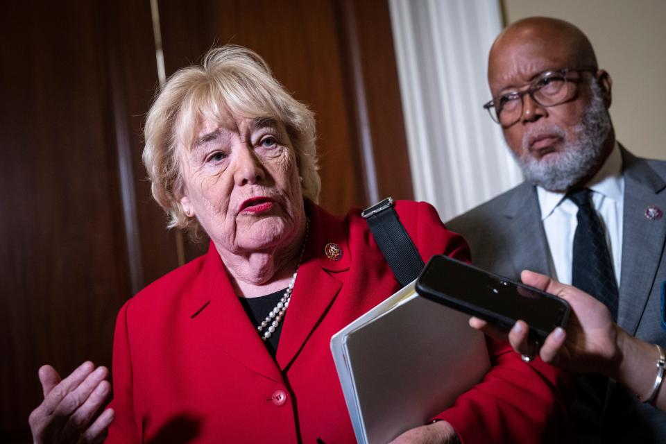 Rep. Zoe Lofgren (D-CA) and Rep. Bennie Thompson (D-MS), Chairman of January 6 Committee, speak to reporters at the end of the second public hearing.