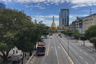 Public buses and taxis are driven along Sula Pagoda road Sunday, Oct. 24, 2021 in Yangon, Myanmar. Southeast Asian leaders are meeting this week for their annual summit where Myanmar’s top general, whose forces seized power in February and shattered one of Asia’s most phenomenal democratic transitions, has been shut out for refusing to take steps to end the deadly violence. (AP Photo)