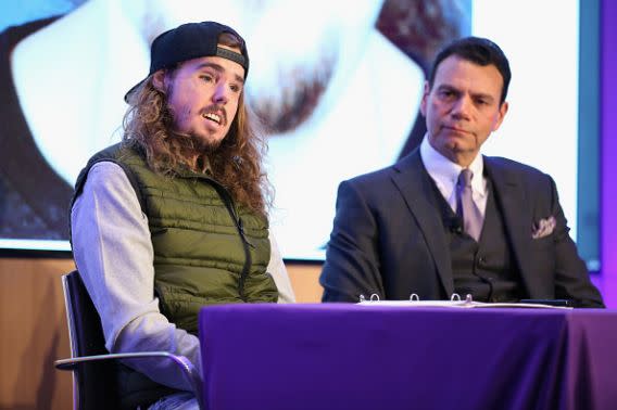 Cam with the surgeon who helped reconstruct his face, Eduardo D. Rodriguez. (Photo by Monica Schipper/Getty Images for NYU Langone)