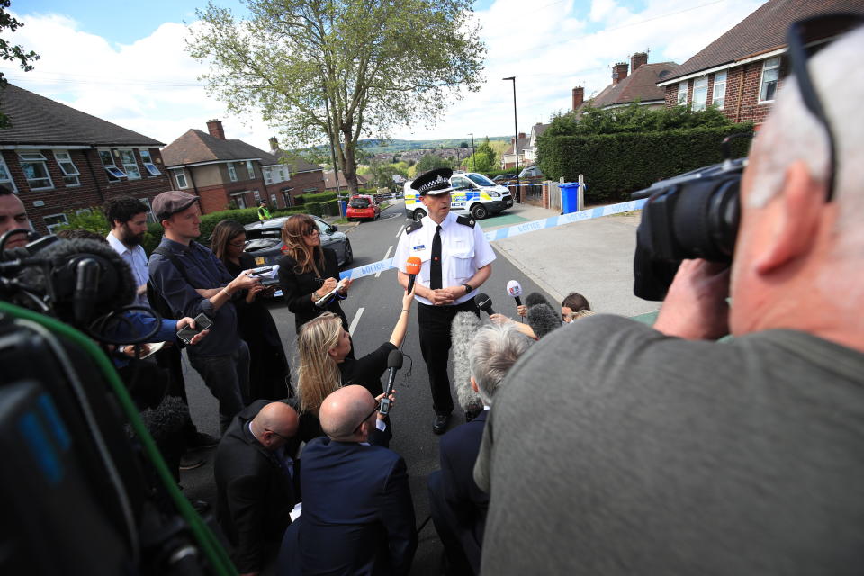 South Yorkshire police superintendent Paul McCurry speaks to the media outside the property (Picture: PA)