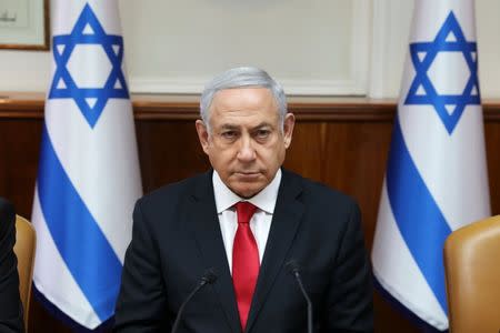 Israeli Prime Minister Benjamin Netanyahu attends the weekly cabinet meeting at his office in Jerusalem May 5, 2019. Abir Sultan/Pool via REUTERS