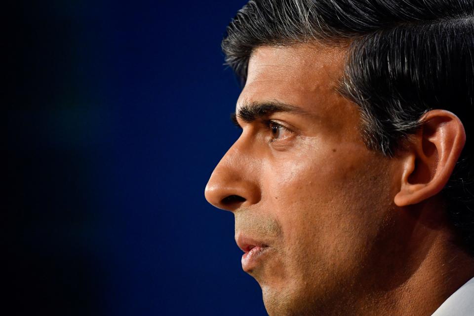 Britain's Chancellor of the Exchequer Rishi Sunak attends a press conference inside the Downing Street Briefing Room in central London on September 7, 2021. - Breaking an election pledge not to raise taxes, British Prime Minister Boris Johnson on Tuesday announced hefty new funding to fix a social care crisis and a pandemic surge in hospital waiting lists. (Photo by TOBY MELVILLE / POOL / AFP) (Photo by TOBY MELVILLE/POOL/AFP via Getty Images)