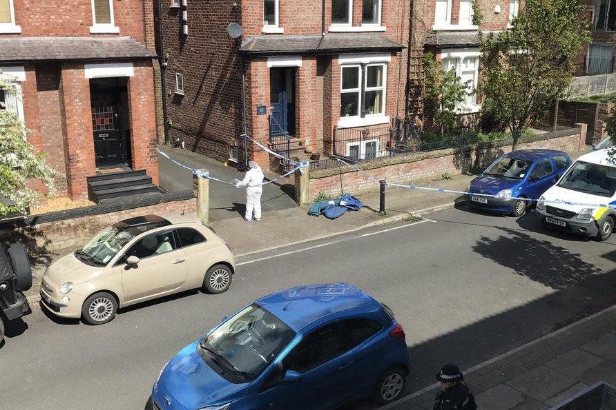 Murder investigation: Police at the scene in Manchester (@Jobo89)