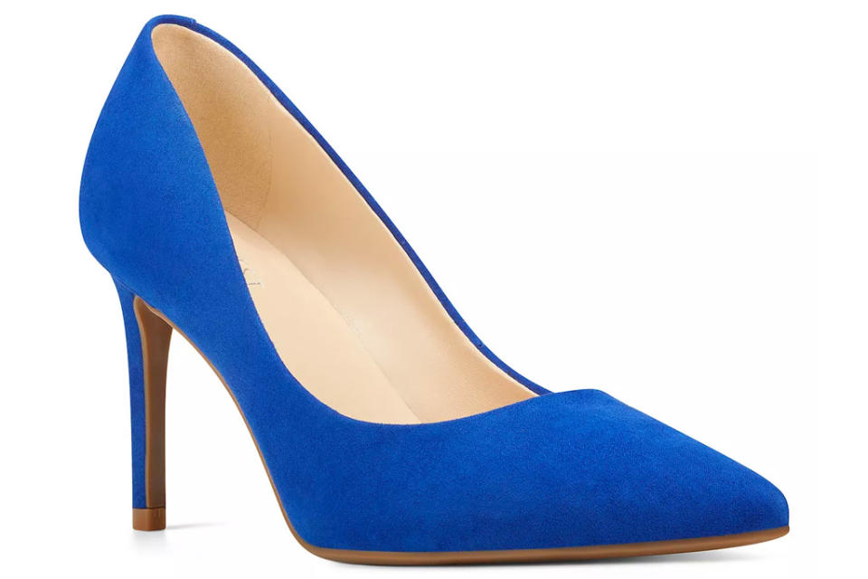 blue heels, pumps, shoes, nine west