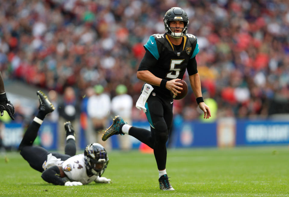 Jaguars quarterback Blake Bortles threw four touchdowns against the Ravens. (Reuters)