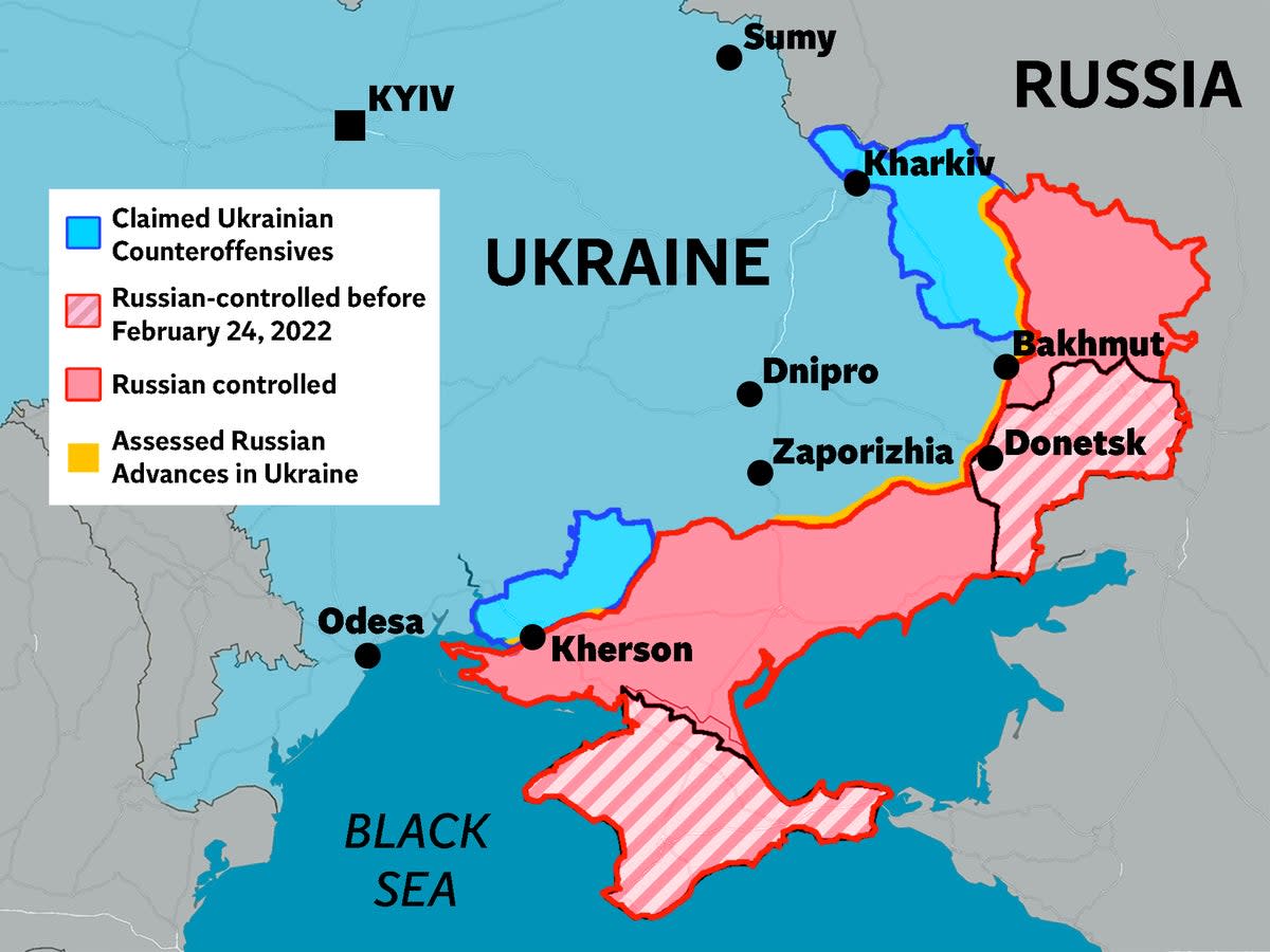 The current state of the war in Ukraine at the end of February (Datawrapper/The Independent)